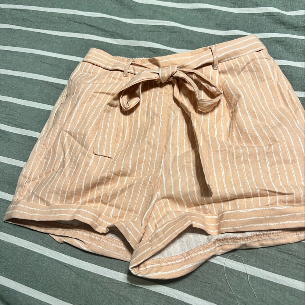 Pink and white striped paperbag shorts